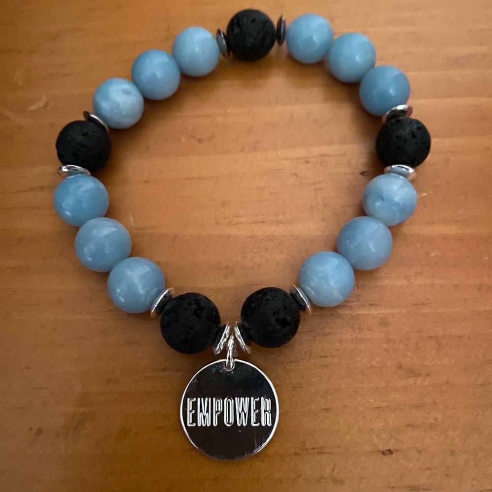 Young Living Blue and Black Beaded Bracelet with Empower Charm